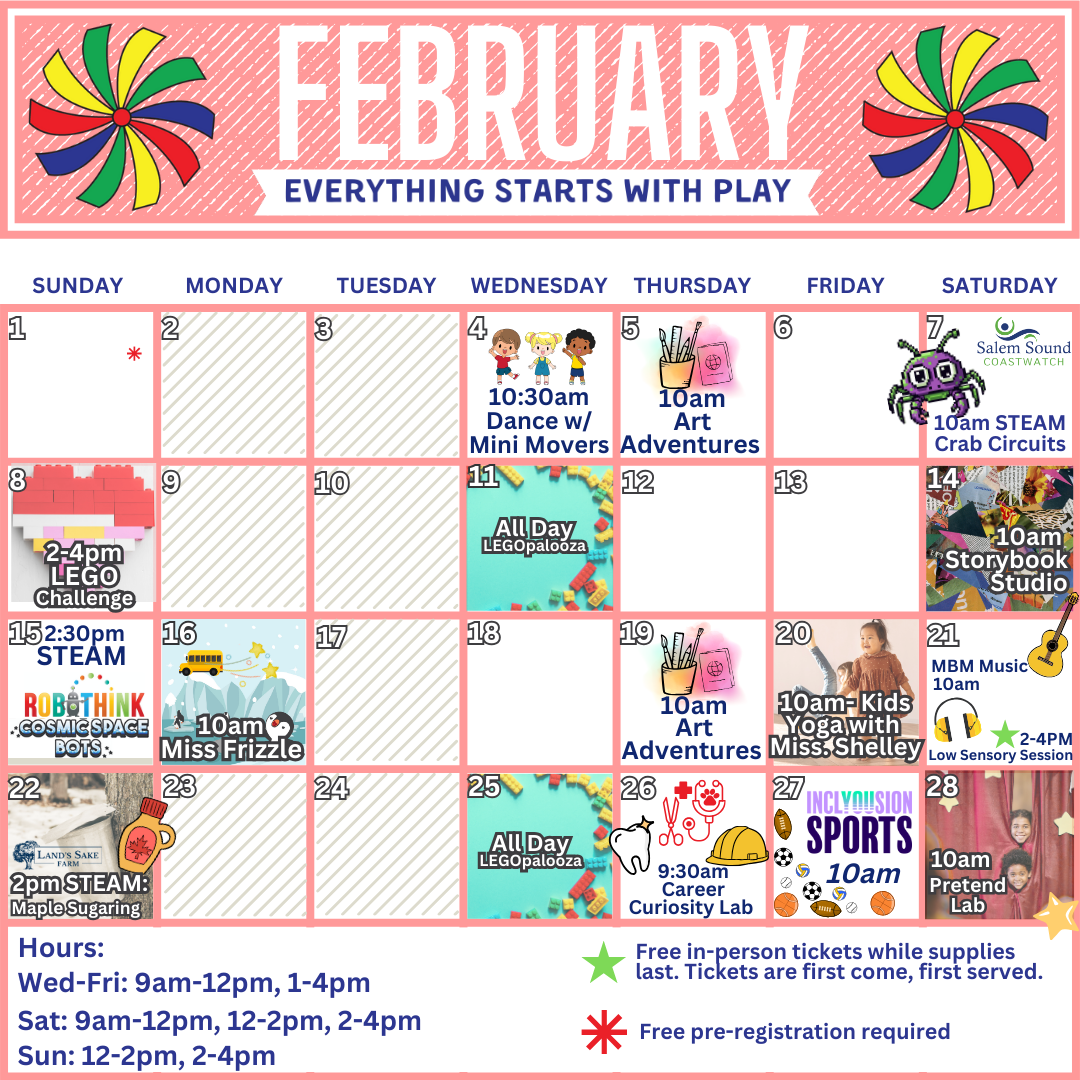 February 2024 Calendar for North Shore Children's Museum